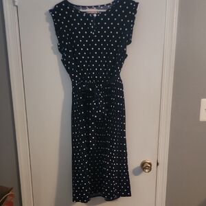 Navy Polka Dot Sleeveless Dress Midi length